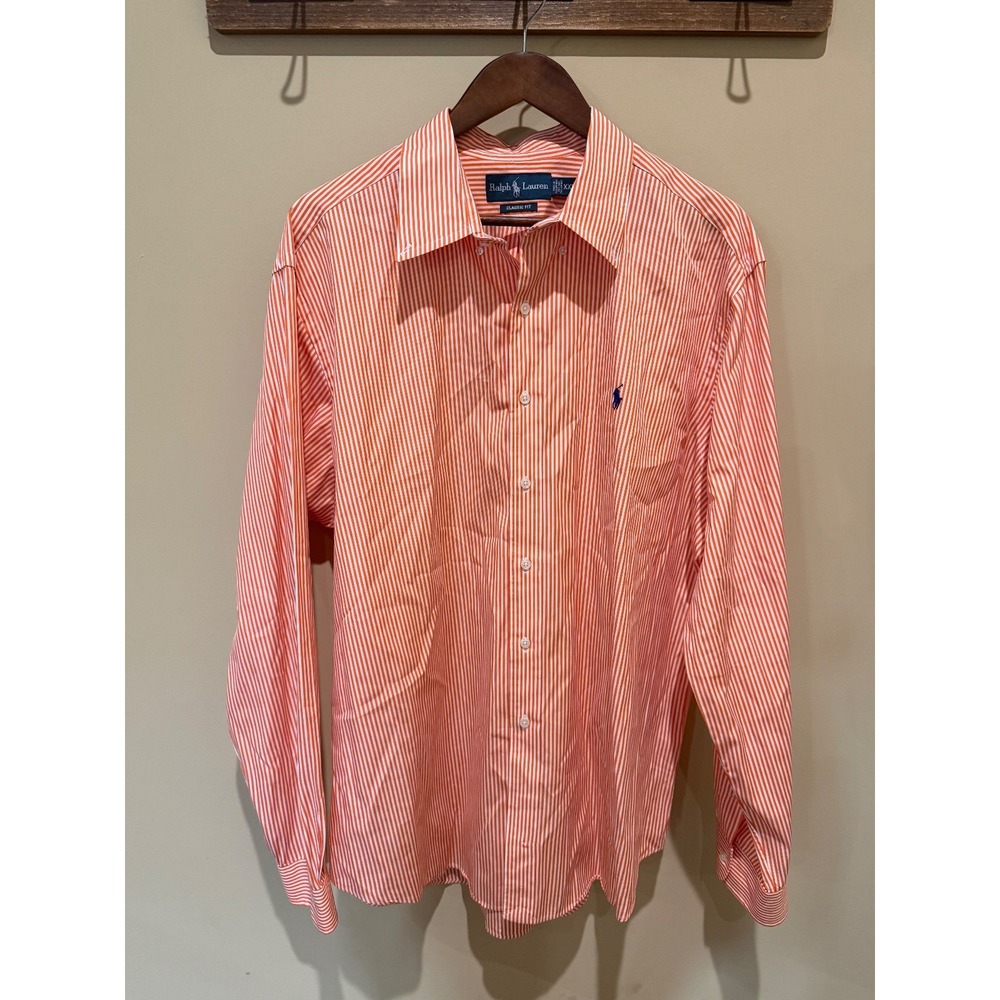 Men's Orange Striped Polo Ralph Lauren Button Down Size XXL